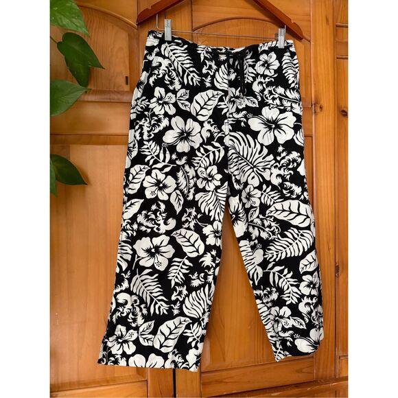 LAUREN RALPH LAUREN Women Black White Floral Cotton Cropped Pants SZ 10 - Picture 4 of 10